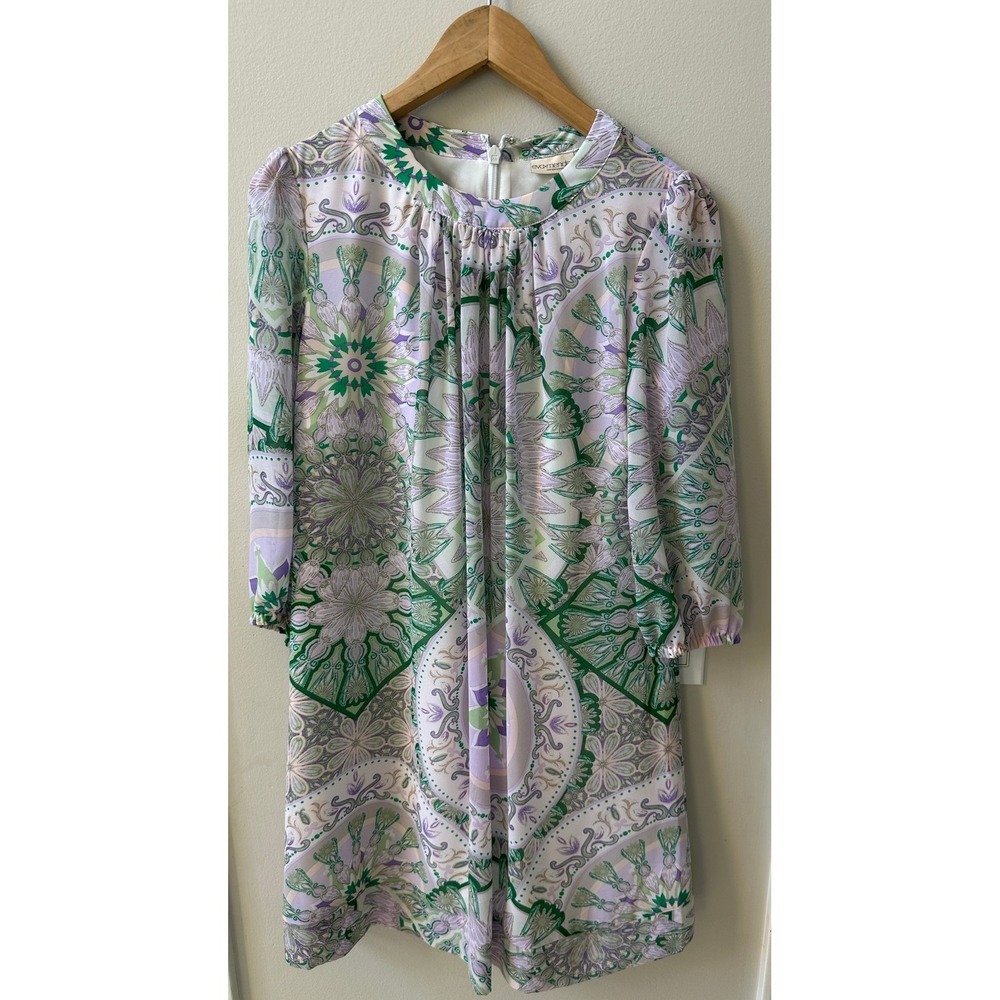Eva Mendes New York & Company Green Purple Medallion Print Shift Dress Small